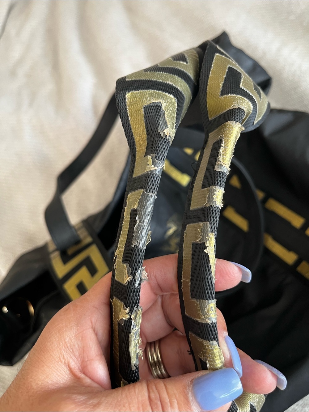 Versace Parfums Black Shoulder Bag Gold Medusa Logo Meandros Pattern Tote Bags - Picture 12 of 16